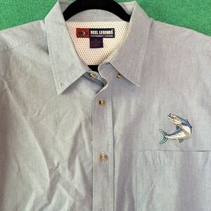 REEL LEGENDS Fishing Mens XL Short Sleeve Button Shirt Blue Vented 100% Cotton